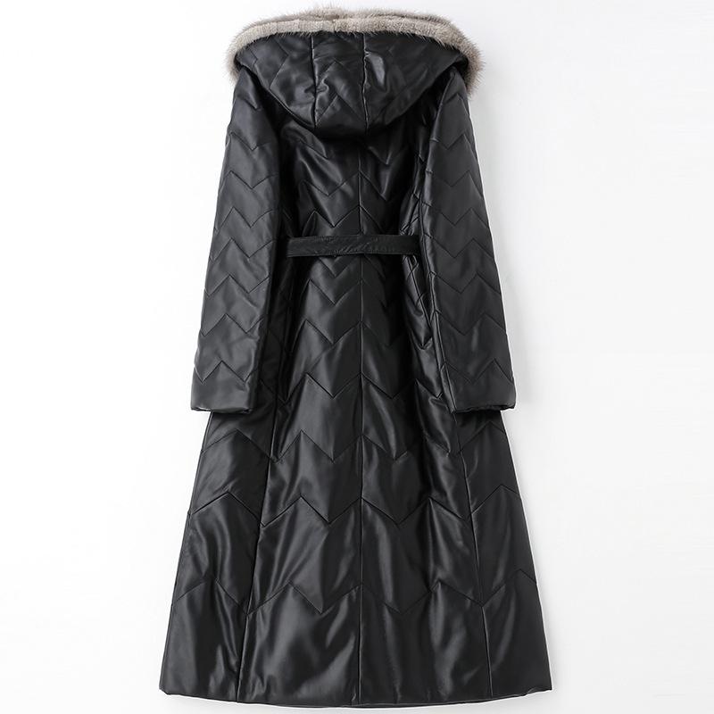 

Genuine Leather Jacket Real Collar Sheepskin Women Winter Warm Down Coat Womens Hooded Jackets HQ18-CJX0025B YY360, Black