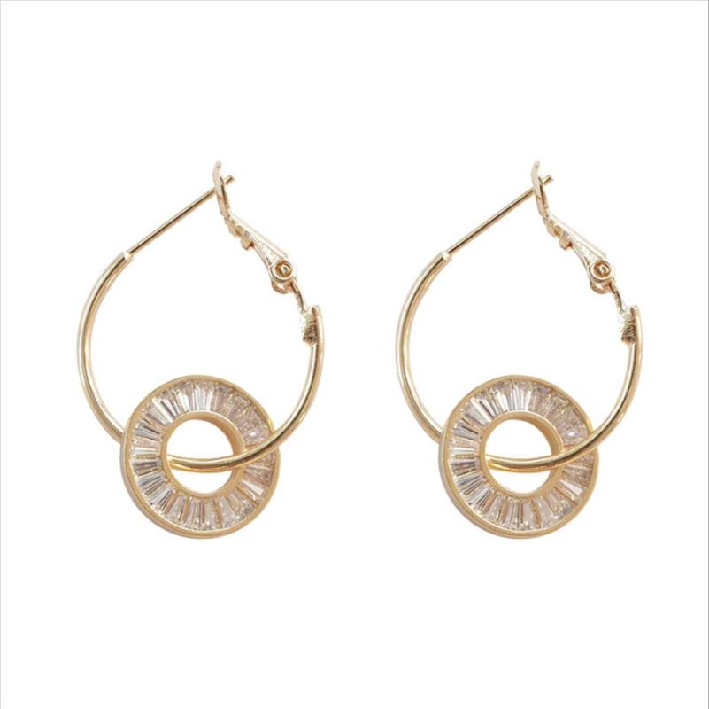 

HRina Geometric Lucky Round Circle With Full Zircon S925 Sterling Silver Gold Plated Hoop Earrings For Women Fine Jewelry