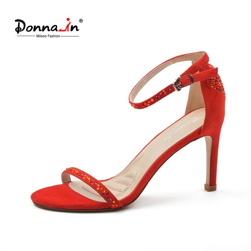 

Donna-in 2021 New Summer Women Open Toe Sandals Square head High Heels Sexy Red Sandals Casual Female Fashion Designer