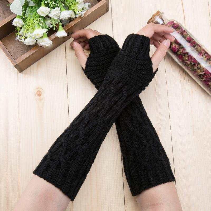 

Five Fingers Gloves Winter Knitted Long Fingerless Mittens Glove Arm Warmer Stretchy Unisex Crochet Half Finger Ladies Cashmere