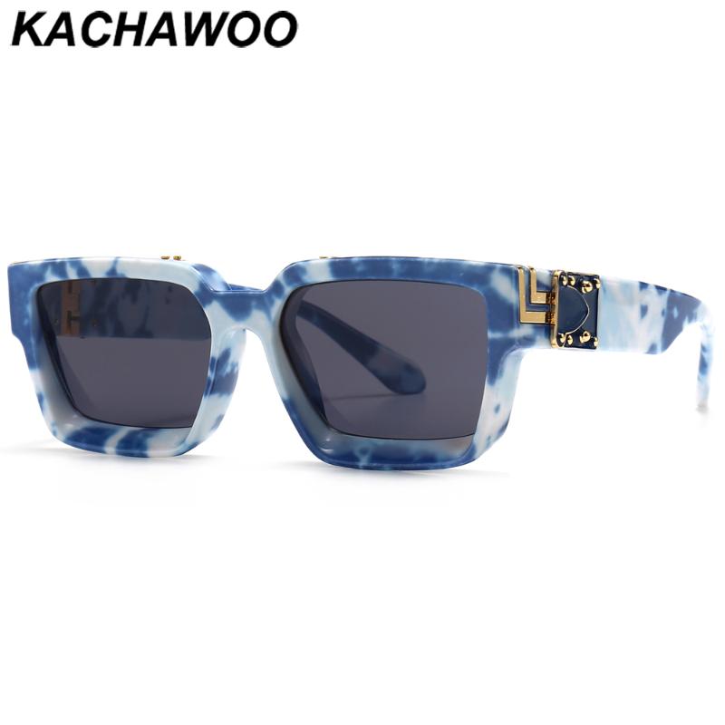 

Sunglasses Kachawoo Square Women Retro Sun Glasses For Men Party Gifts Blue Pattern Print Frame Spring Shades 2021 Summer