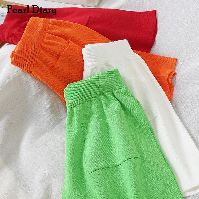

Pearl Diary Knitted Rib Short Pant Summer Knit Elasticated Waist Loose Casual Culottes Shorts Solid Color Wide Leg Pockets1, Black