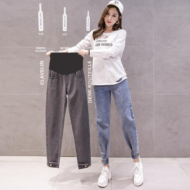 

Spring Fall Fashion Pregnancy Women Trousers Denim Loose Maternity Jeans High Waist Adjustable Belly Pants Clothes for Pregnant, Dark grey