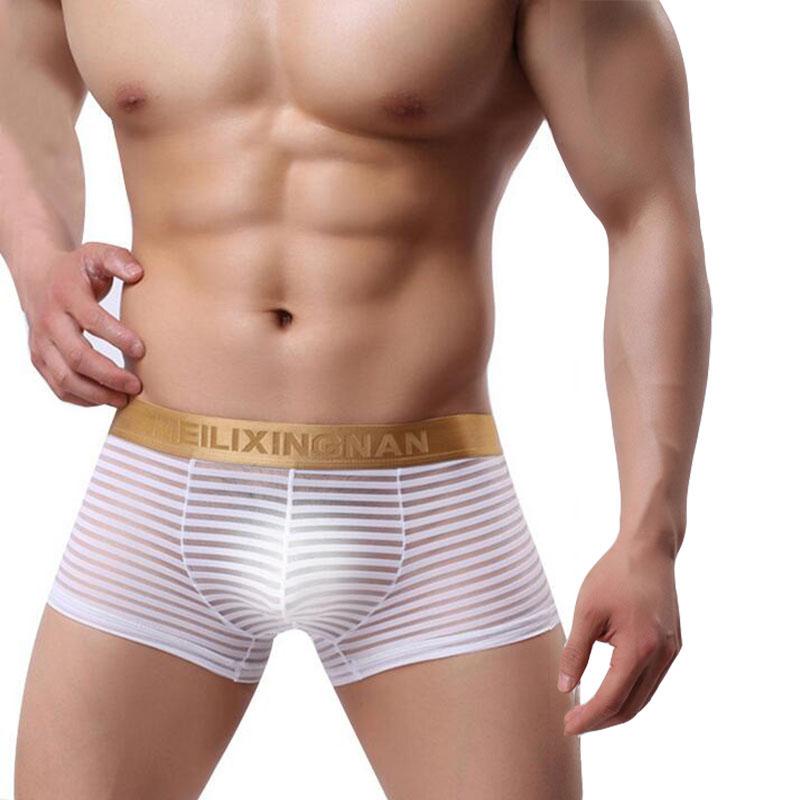 

KWAN.Z underwear men gay cueca stripe mesh transparent male underwear boxer men boxershorts calzoncillos hombre ropa interior, Pink