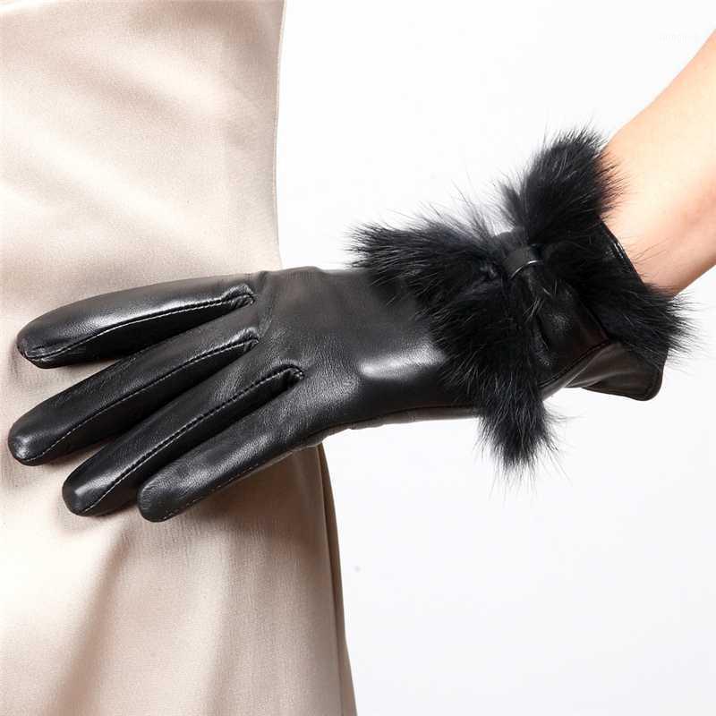 

Five Fingers Gloves Brand Genuine Leather Women Fashion Trend Sheepskin Wrist Hair Elegant Lady Driving Glove L149NN-51