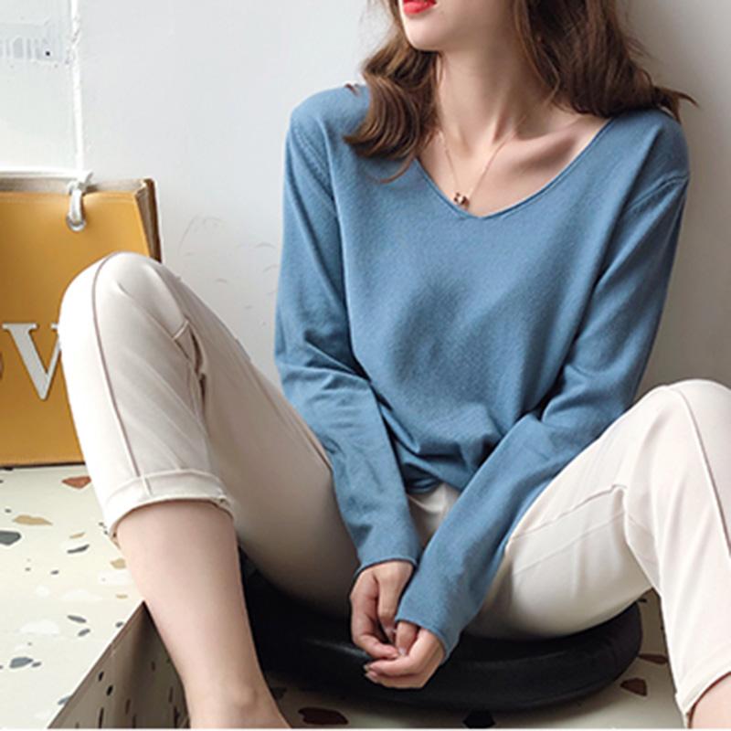 

Women Sweaters 2020 Autumn Winter Tops Korean V-Neck Slim Women Pullover Knitted Clothes Lady Soft Warm Long Sleeve Thin Sweater, Black