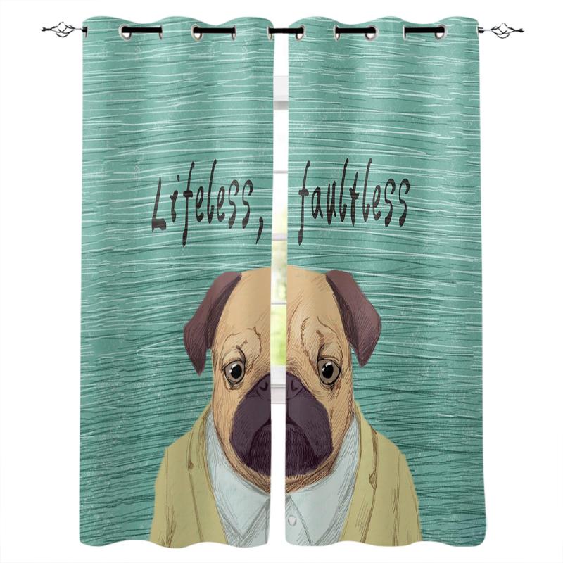 

Cartoon Animal Dog In Clothes Window Curtain Home Decor Curtains for Living Room Bedroom Kitchen Curtain Panel, As pic