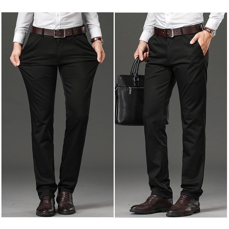 

Men's High Waist Pocket Zipper Trousers Long Pants Loose Business Formal Casual Office Work Winter, Black