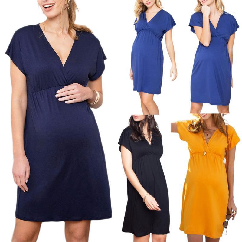 

2020 New Women Pregnant Fashion Cotton Soft Comfort Maternity Dress Casual Summer Pregnant Women Short sleeve Maternity Dresses1