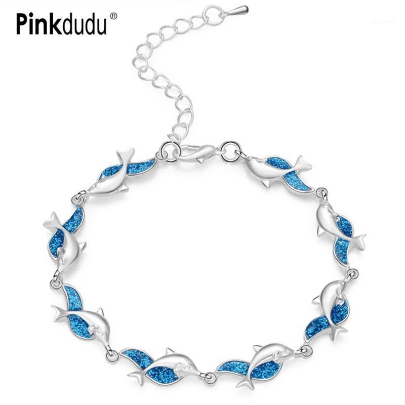 

Pinkdudu Top Quality Silver Chain Elegant Red Handchain Jewelry Blue Whale Animal Decorative Bracelets & Bangles For Women PD1441