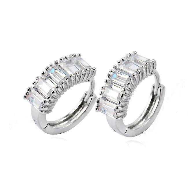 

Charm INALIS Rhodium Color CZ Hoop Earrings For Women Gift With 5pcs Of 4MM Grade + Square Cubic Zirconia Stones Earring I0500