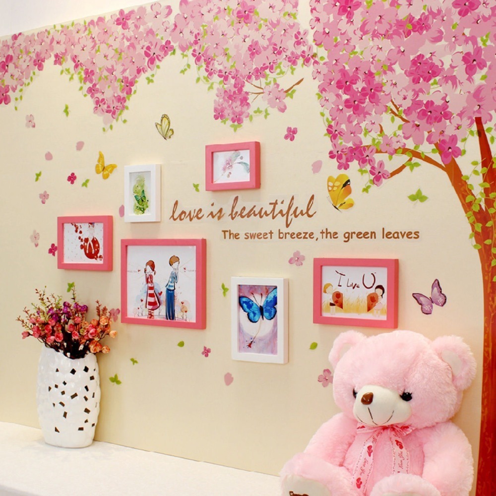 

Large Cherry blossoms flower Tree Butterfly Love Wall Sticker Art Decal Girls Bedroom Living Room Decor Decorative Mural 201026