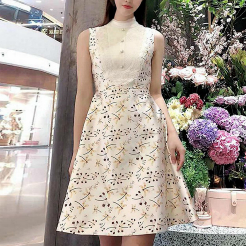 

Hot Sale Summer Dress Women Candy Mini Lace Plissado 2021 Female Designer Elegant Buttons Aline Dressed As Printed 1hmi, Cream colour