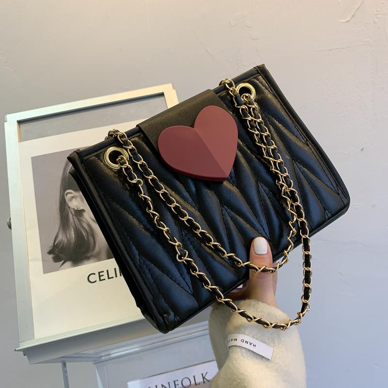 

2021 New Korean Style Women Shoulder Bag PU Leather Chain Messenger Crossbody Hobos Handbag, Black