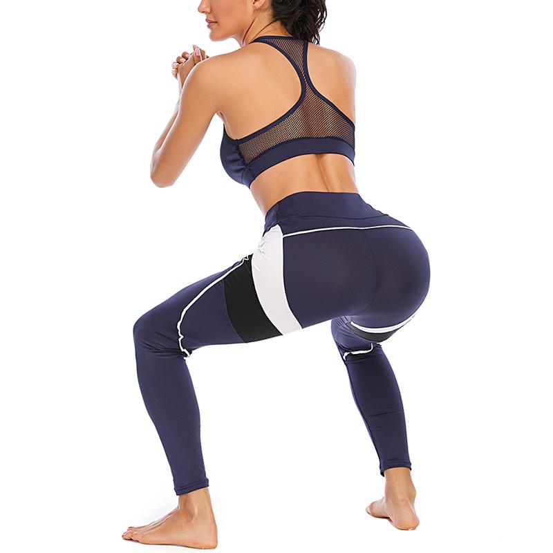 

Women Sports Yoga Leggings Piecing Style High Waist Running Fitness Pants A66, Blue