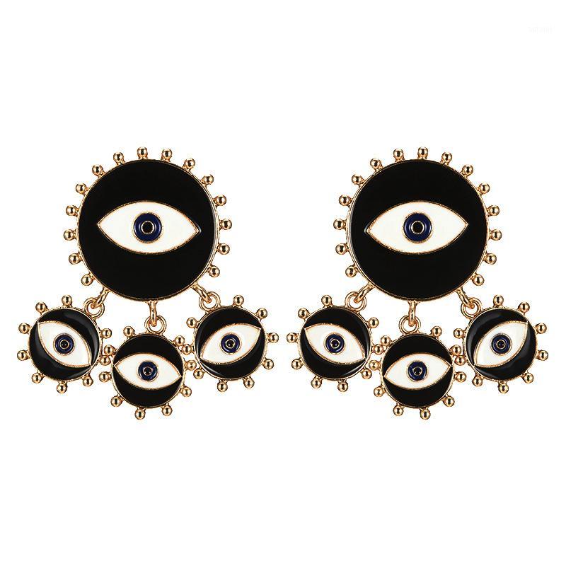 

European Enamel Black Eye Earrings for Women Jewelry Punk Gold Color Ear Stud Handmade Womens Stud Earings Girl Gift E2871