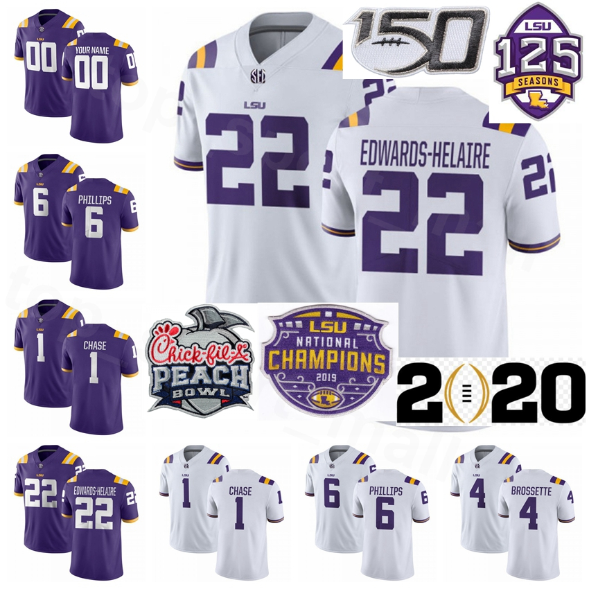 

Man Kids Woman LSU Tigers NCAA College Football 22 Clyde Edwards-Helaire Jersey JaMarr Chase Justin Jefferson Jacob Phillips Nick Brossette, With 150th patch