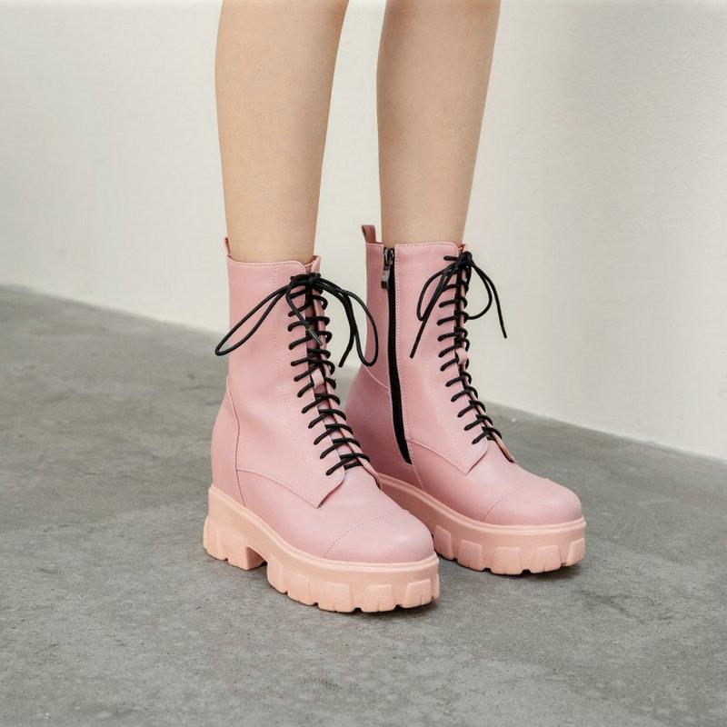 

Sianie Tianie 2020 good quality pink white woman's boots platform wedges high heels cross-tied matin women winter boots size 43, Black