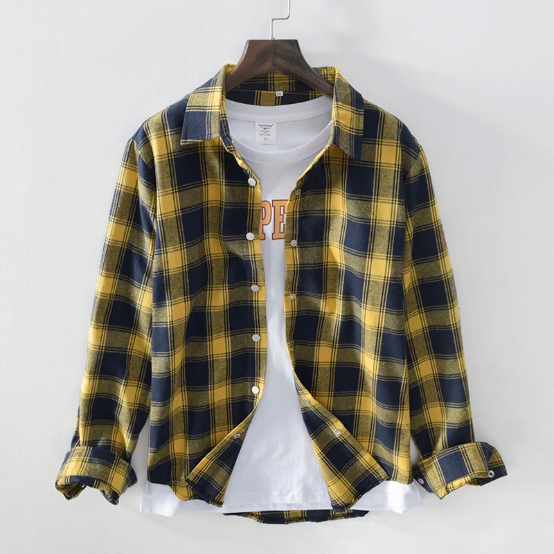 

2020 Brand clothing male spring slim fit Casual pure cotton shirt with long sleeves / men' High quality plaid Lapel shirt -3XL, Blue
