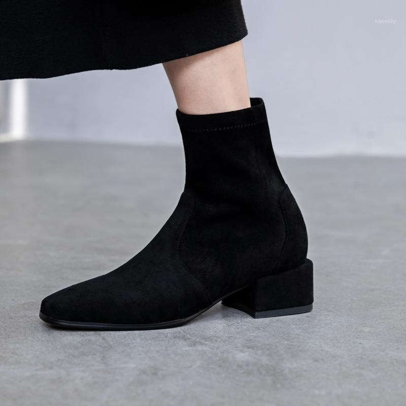 

Bright2021 New Versatile Women's Medium Short Elastic Thi Heel Net Red Thin Boots 5cm1, Velvet lining