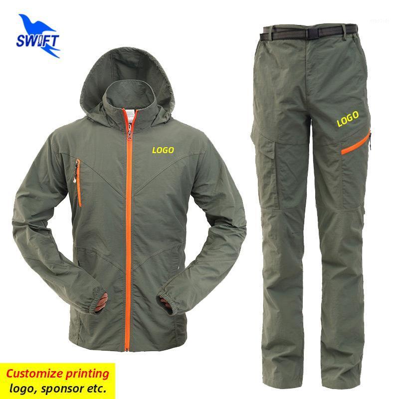 

Customize LOGO Quick Dry Breathable Hiking Set Men Women Summer Jackets+Pants 2 Pcs Outdoor Sports Suit Camping Clothes1, Men grey