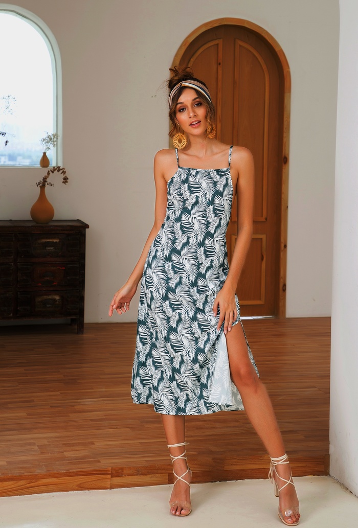 Sexy Spaghetti bohème femmes évider sans manches Maxi robe droite élégant fleuri Praint Boho robe femme Vestidos-image-597644615