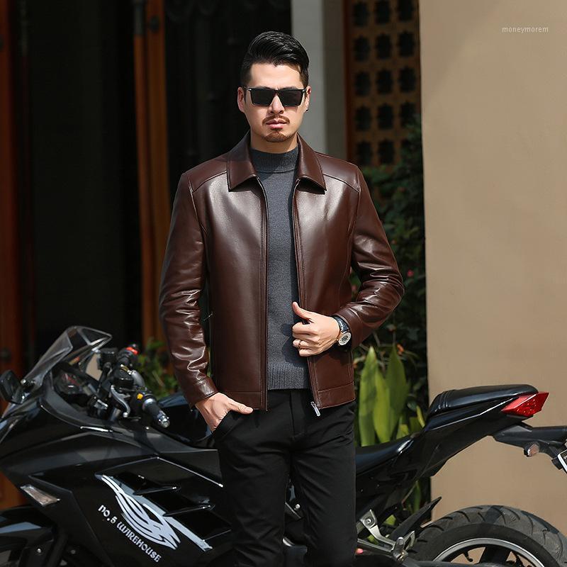 

Autumn / winter 2021 middle aged men's leather jacket lapel men's wear sheepskin high end short leather coat coat1, Black