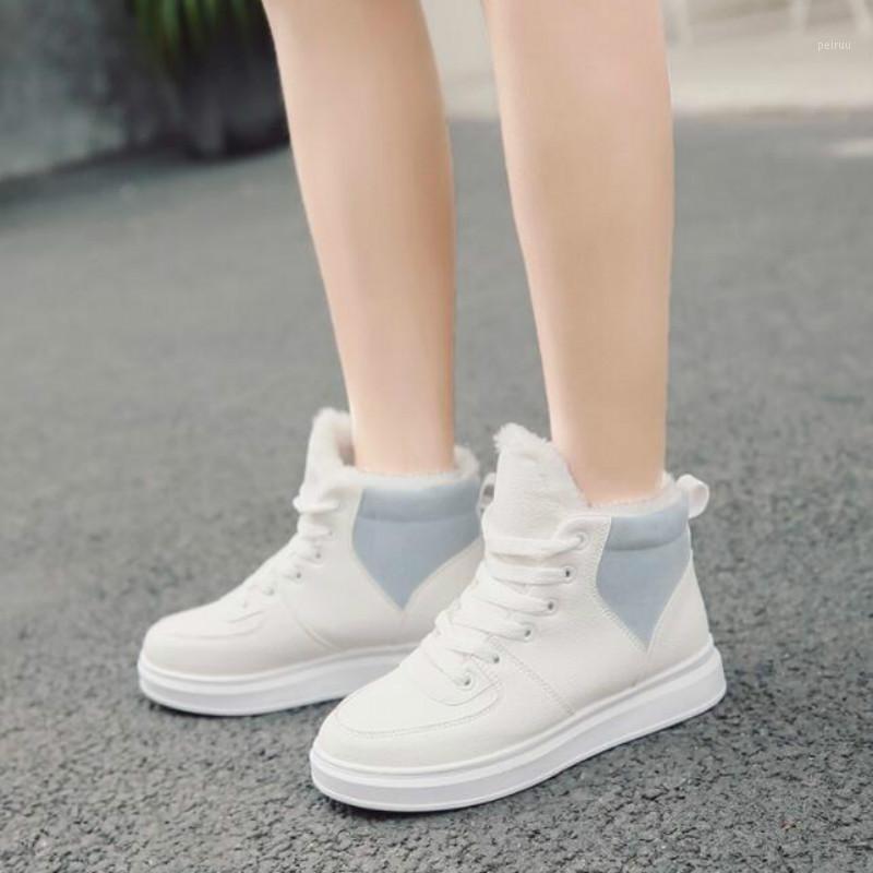 

2020 White Women Sneakers Autumn Winter Warm Fur Causal Shoes Flat Plush Shoes Woman Lace Up Canvas1, Black