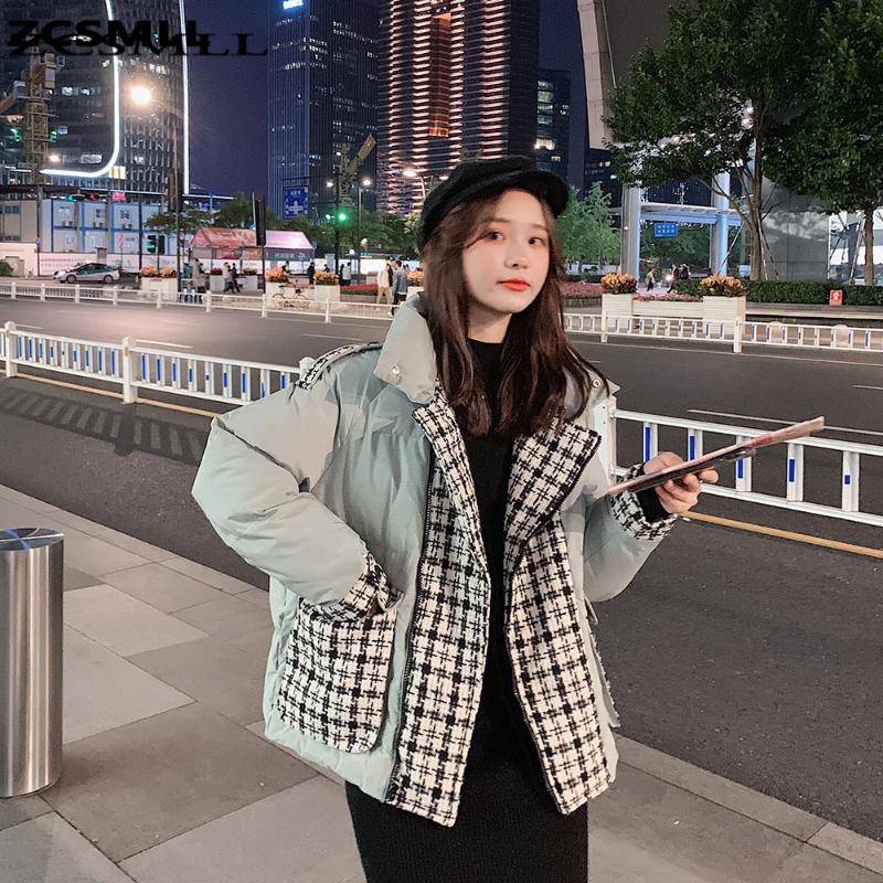 

ZCSMLL Women' Cotton Short Woolen Stitching Jacket Winter 2021 New Korean Style Loose Bread Coat Cotton, Black