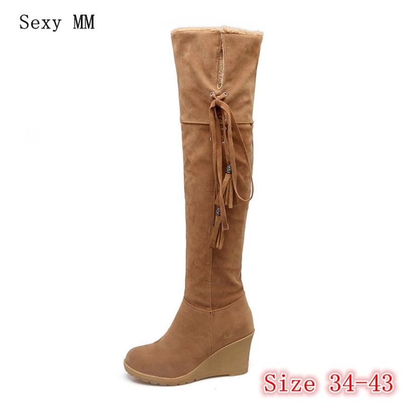 

Winter Warm Wedges Snow Boots Women Over the Knee Boots Woman Thigh High Plus Size 34- 40 41 42 43, Orange