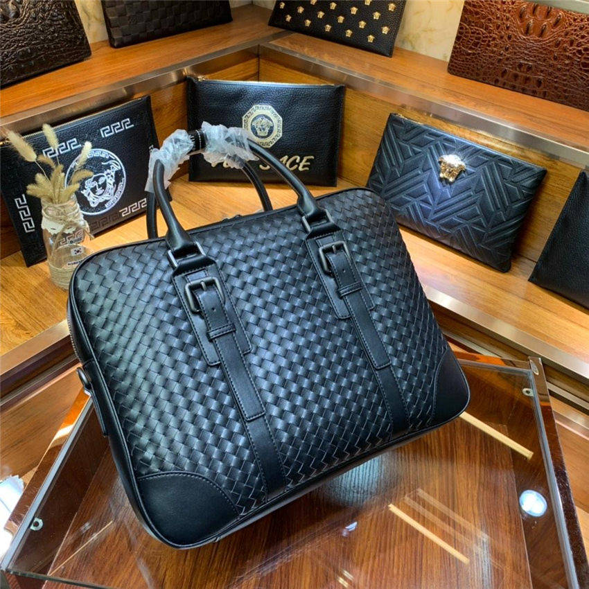 Hand knitted brand briefcases new arrival high quality business bags for men genuine leather business laptop bags-image-598235938