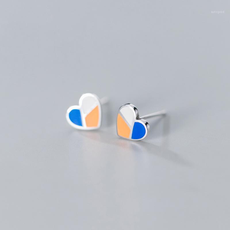 

Stud 100% Real 925 Sterling Silver 3 Color Block Assembled Heart Shape Earrings For Women Lady Children Birthday Gift Jewelry1