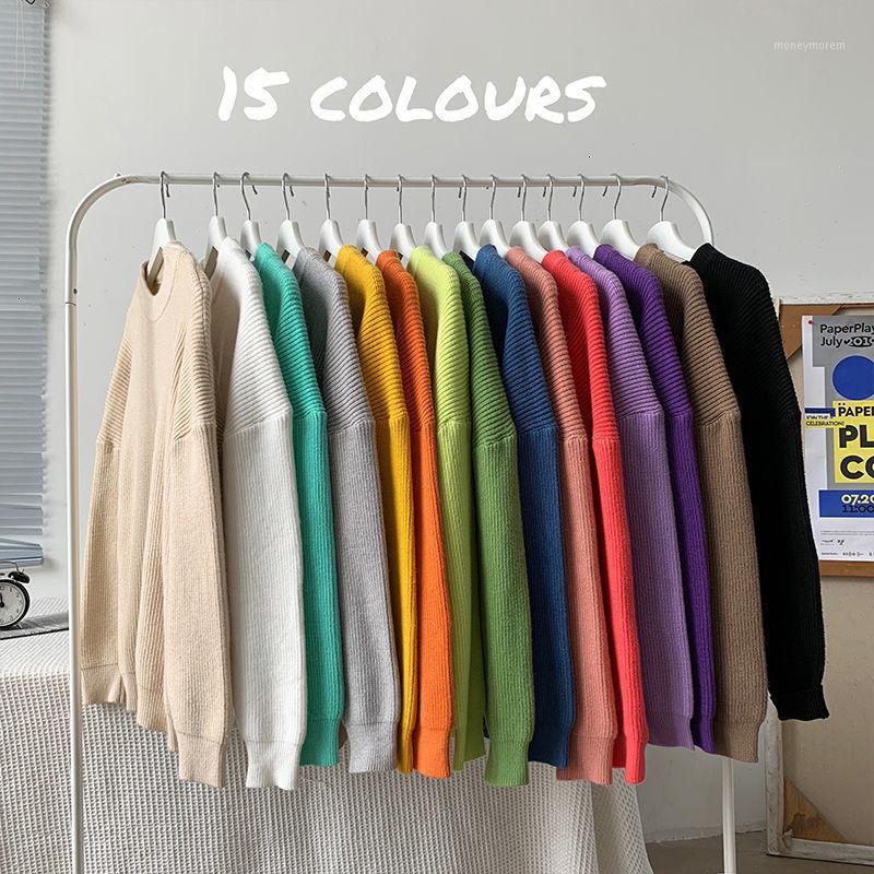 

PR 15 Color Solid Color Sweater Casual Oversize O-Neck Men' Winter Warm Sweater Korean Women Pullovers1, Black