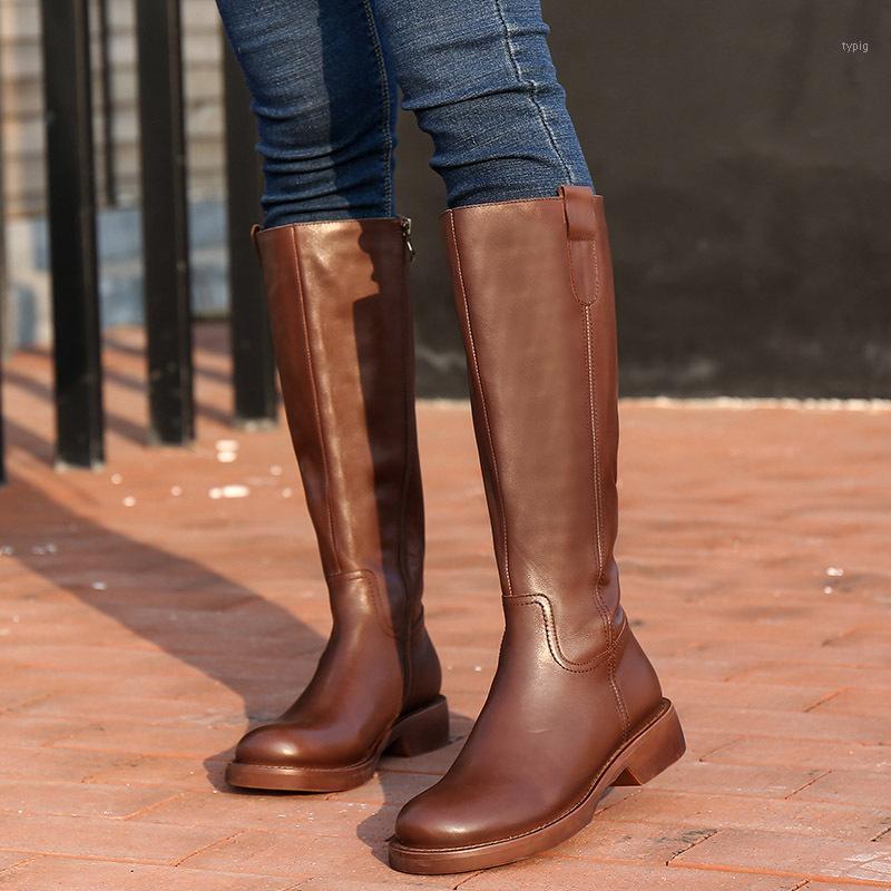 

long boots 2020 Autumn Winter new women's boots British style chunky heel high1, Beige