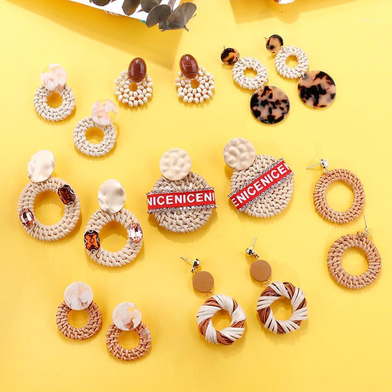 

AENSOA New Arrival Korea Handmade Bamboo Braid Pendent Drop Earrings Multiple 2020 Fashion Rattan Weave Long Earrings For Womne1