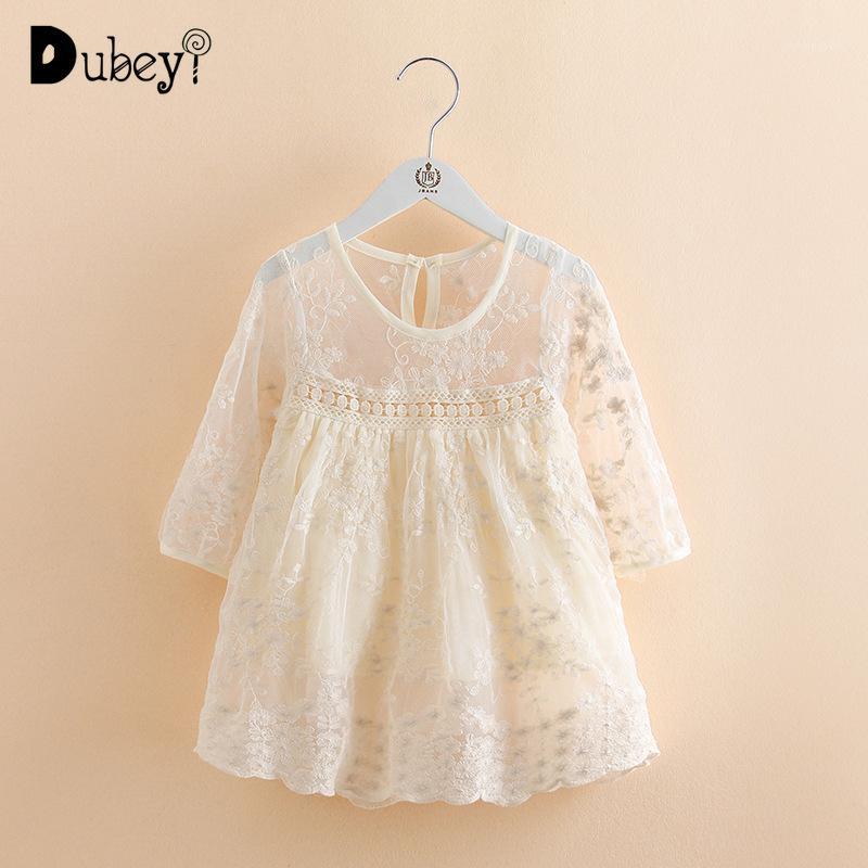 

Long Sleeve Lace A-Line Dress Elegant Little Girl Dresses Summmer Casual Cotton Breathable Clothes Toddler Girl Costumes1, Beige