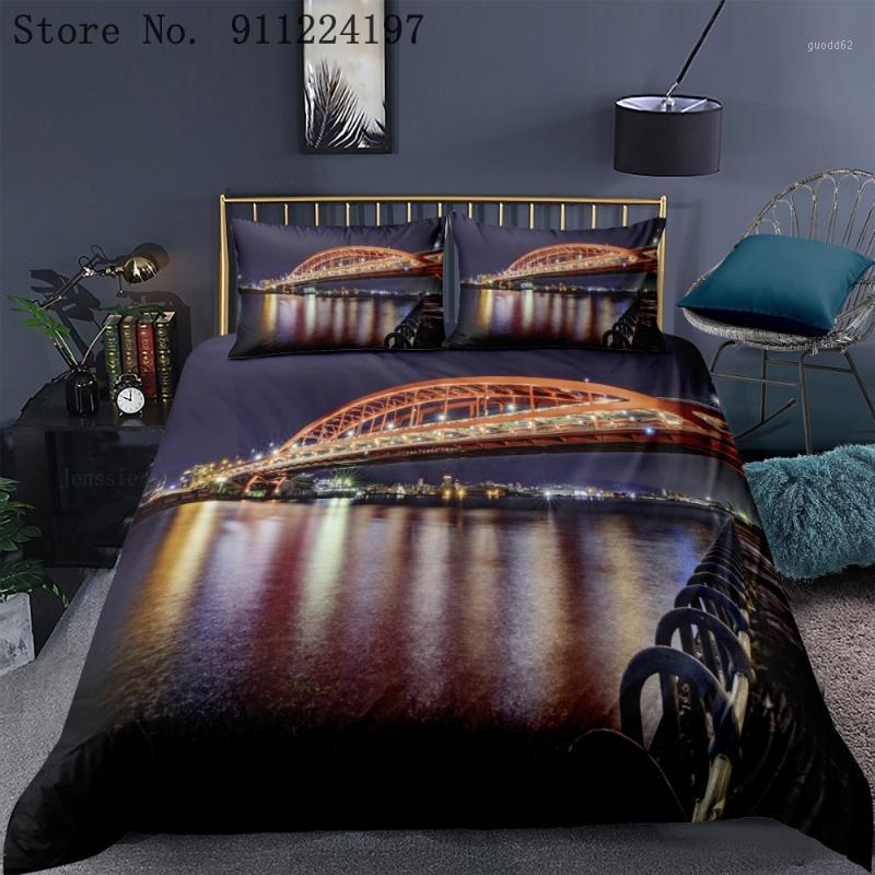 

3D Footbridge Printing Bedding Set Scenery Duvet Cover Queen King Size Bed Linen Comforter Set US/UK/AU Size For Boys Girls1, Black