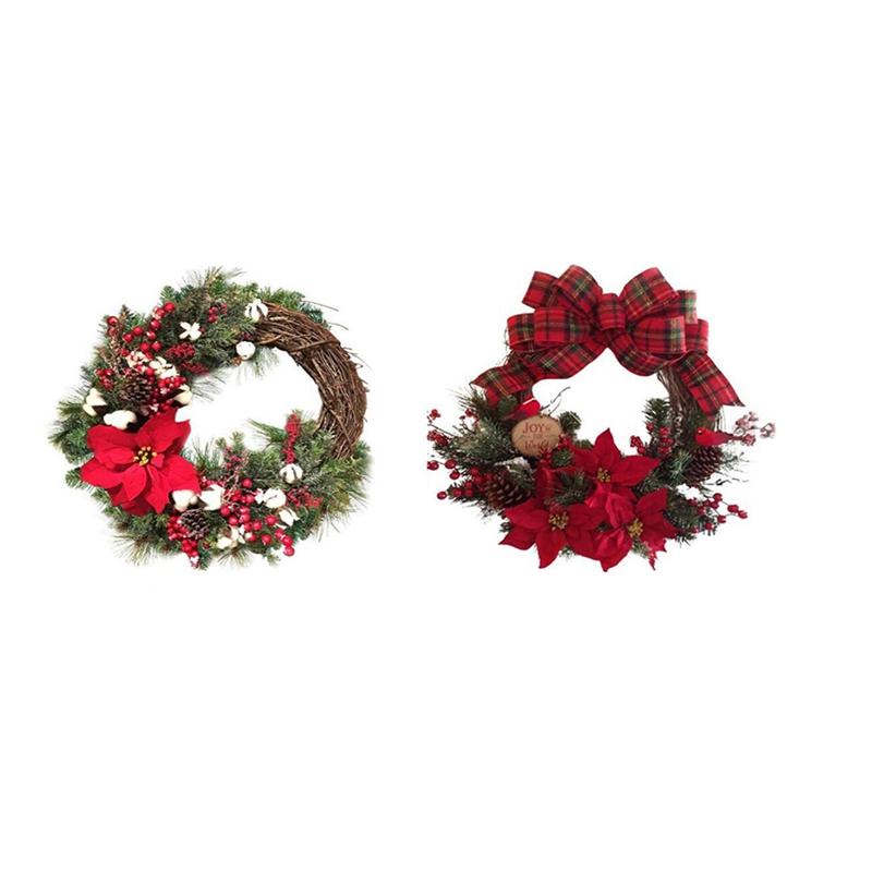 

New Christmas Wreath Artificial Plant Rattan Circle Wall Decoration Simulation Fake Flower Door Hanging Wreath for Home, A2