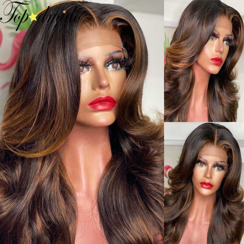 

Topodmido #1B Brown Brazilian Hair Lace Front Wigs Pre Plucked Hairline 13x6 Human Remy Hair Lace Front Wig 150% Density, As pic