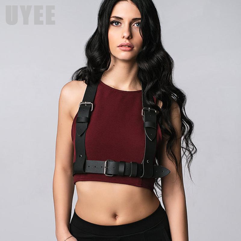 

Belts UYEE Pu Leather Sexy Belt Lingerie For Adult Adjustable Body Bondage Cage Bra Harness Suspender Rave Waist Wide Strap LB-009, Black