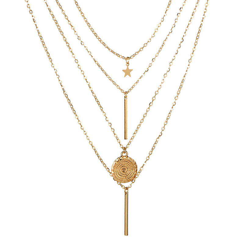 

Bohemian Multi layer Pendant Necklaces For Women Fashion Vintage Silver Gold Geometric Bar Charms Necklace Jewelry