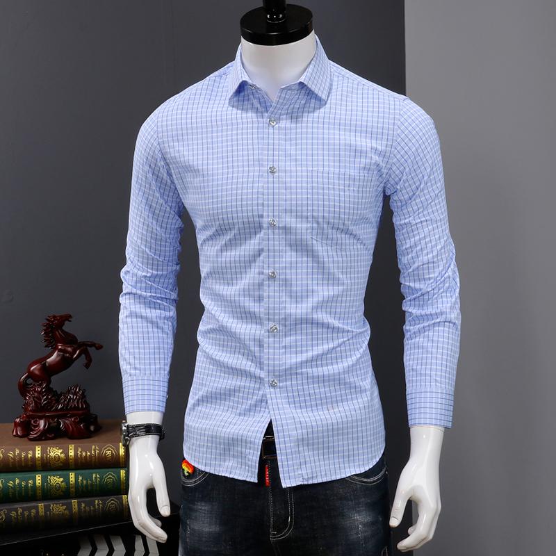 

mens paid shirts cotton slim fit dress shirt summer long sleeve high quality fashion Korean style size M L XL XXL XXXL