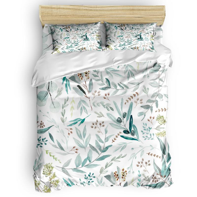 

Green Eucalyptus Pattern Duvet Cover Set Flower Leaf Spring Collection of 3/4pcs Bedding Set Bed Sheet Pillowcases Cover, As pic