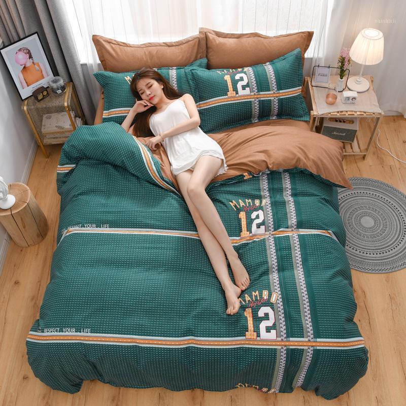 

Nordic Simple Solid Bedding Set Adult Duvet Cover Sheet Linen Soft Washed Cotton Polyester  Queen King Green Bedclothes1, 150x200