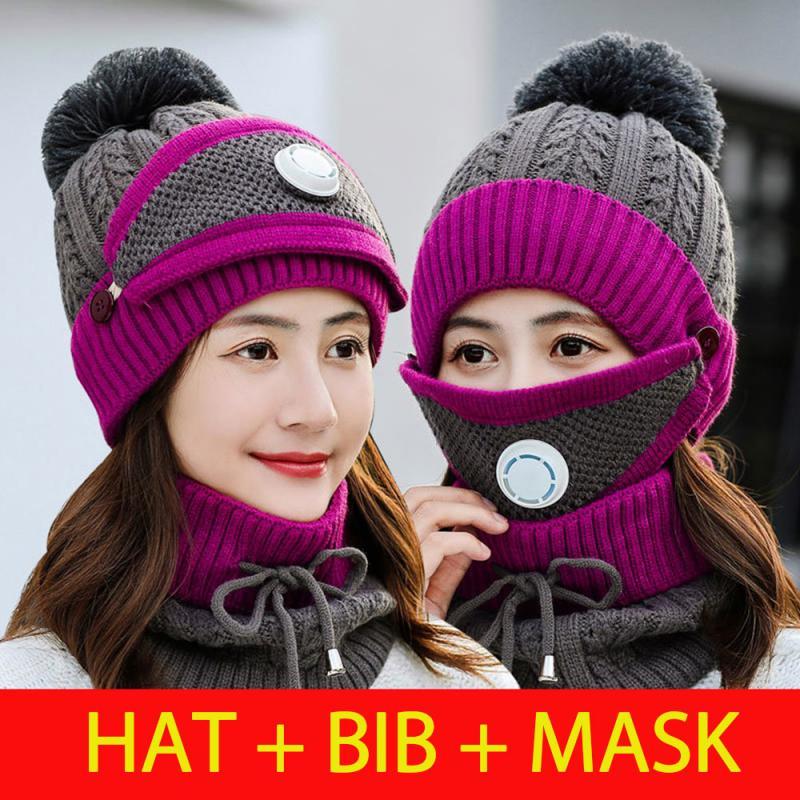 

Winter Hat Female Breathing Scarf Neck Ski Cap Windproof Cashmere Knitted Beanies Thick Warm Ladies Hat, 08