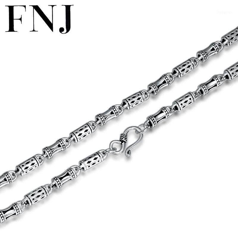 Chains FNJ Bamboo Hollow Chain Necklace 925 Silver 5mm 45cm To 70cm Fine Original S925 Men Necklaces For Jewelry Making1