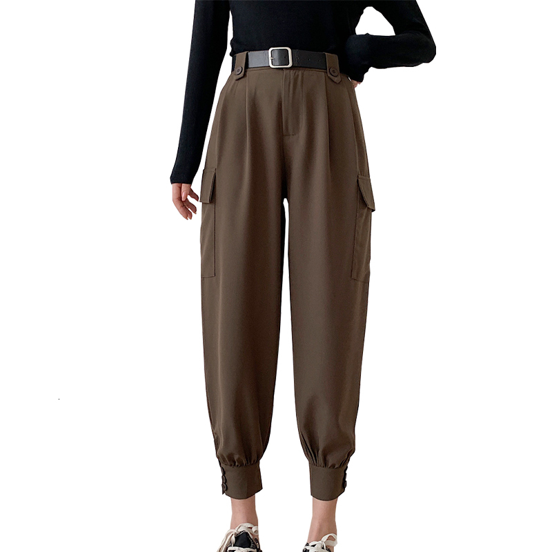 

2021 New Autmn Ankle Length Women Casual Female Trousers Outwear High Waist Harem Pants 3tjz, Brown