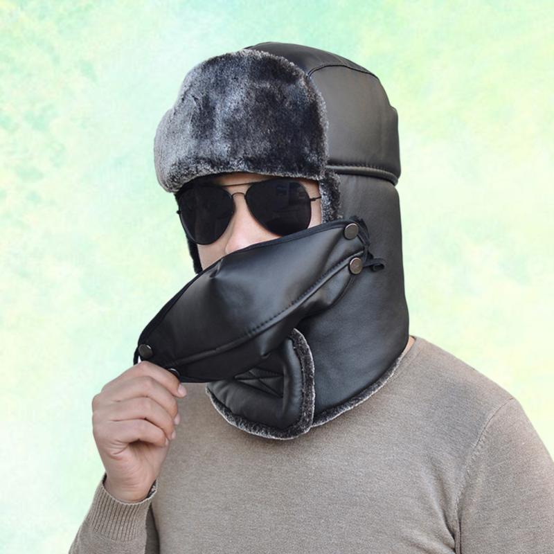 

Winter Warm Men's Hat Plus Thick Windproof Bomber Hats With Ears Women's Fur Hat Earmuffs Beanie Caps New Ski Cap(Black