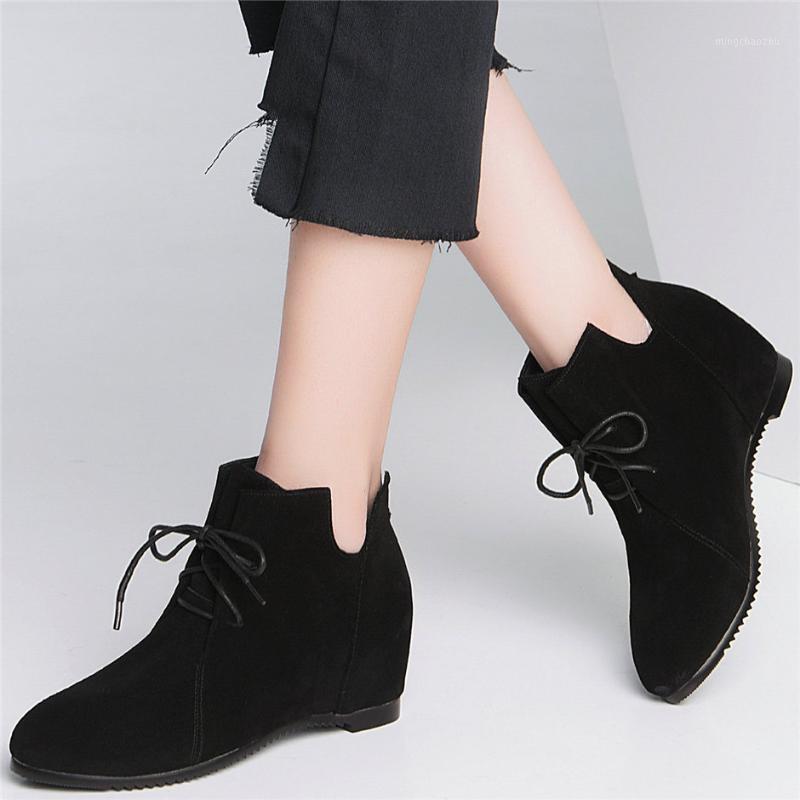 

Low Top Booties Women Lace Up Genuine Leather Wedges High Heel Ankle Boots Female Winter Platform Pumps Shoes Warm Oxfords Shoes1, Beige