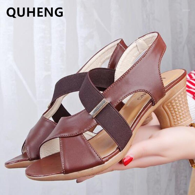 

Women's Sandals Ladies Summer Comfort Light Shoes Woman Slip On Thick High Heel PU Leather Female Sandalias Open Toe Fashion1, Black